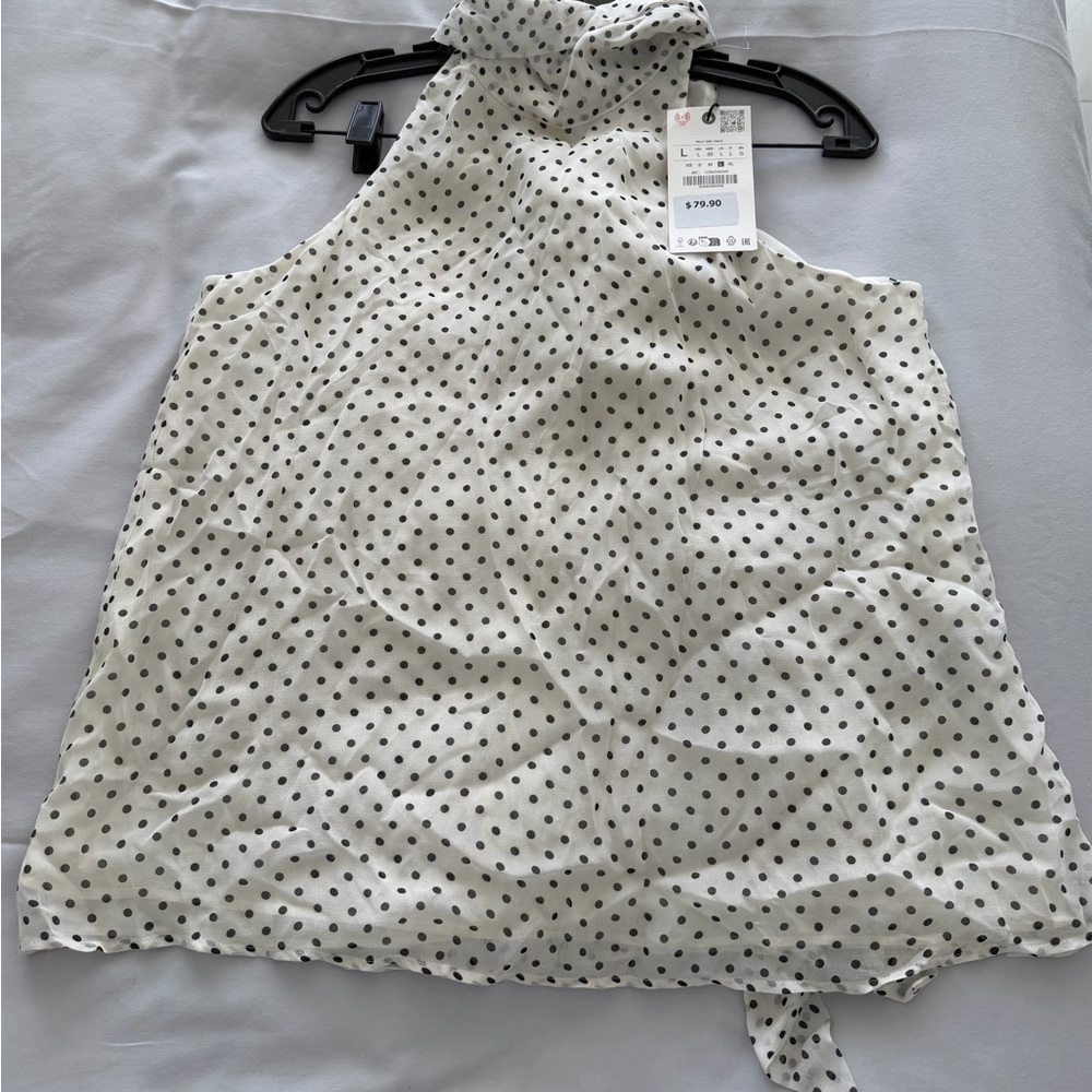 Zara Polka Dot Tie-Back Halter Top - White with Black Dots, NWT